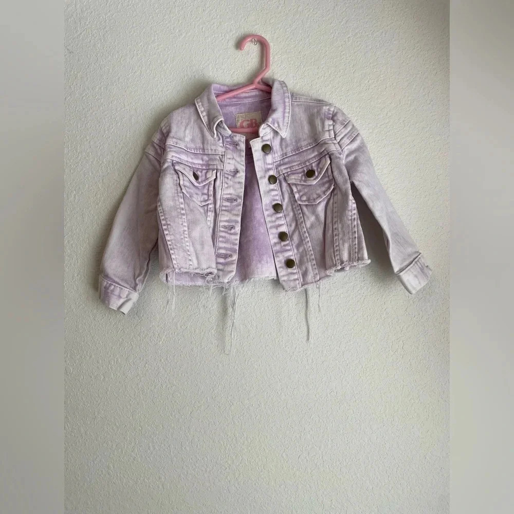 GB girls Gianni Binni denim lilac cozy land fringed jacket size 2T